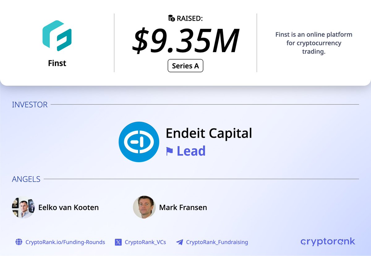 Finst $9.35M Series A Round⚡️ 📑 About: @finst_official is an online  platform for cryptocurrency trading. 🤝 Investors: Endeit Capital (Lead)  and others.