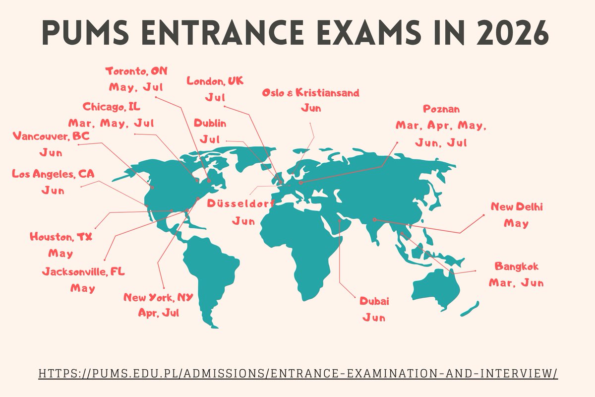 PUMS_tweets's tweet photo. Planning on applying to #PUMS #Medicine or #Dentistry program in English? Here's where you can sit our in-person entrance examination this year for the Fall 2026 entry 🌍🌎🌏
https://t.co/n64ovyQTjS https://t.co/uxlxATzNoj