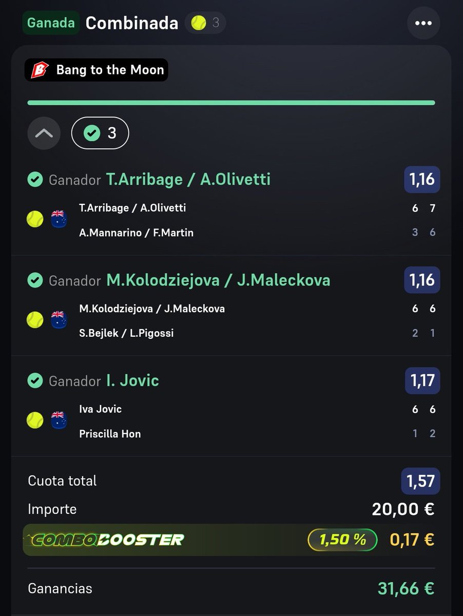 stake_tenis's tweet image. 😎 Nos podía haber dejado una combinada más fácil, ha salido el análisis tal y como lo expliqué 👌

#AO26 #AustralianOpen #Tenis #TennisPicks