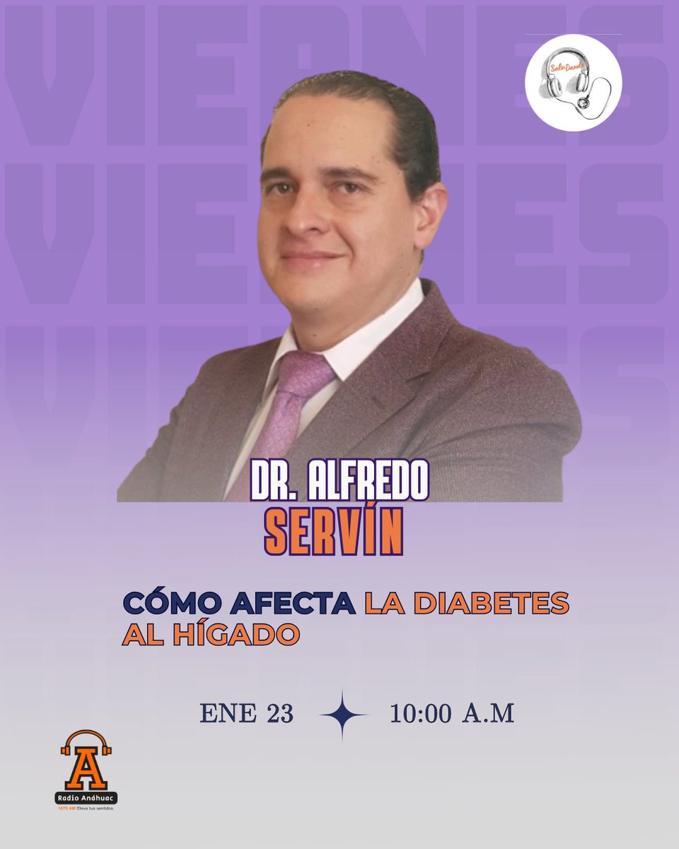 RadioAnahuacAM's tweet photo. #Transmisión: ¿Tienes diabetes? este #viernes en #SaluDando hablaremos con el Dr. Alfredo Servín Caamaño, sobre cómo afecta esta enfermedad al hígado. ¡Escúchalo!
🕔 10:00
📻 1670AM
💻 https://t.co/kNSh8O0mGN
🔵 Facebook https://t.co/LFuGzj1XfD
🔴 YouTube https://t.co/ifeI1L0NMJ https://t.co/QBYYE99Lh3