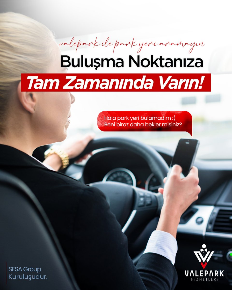 Valepark ile park yeri aramakla vakit kaybetmeden, randevularına tam zamanında var⏱️🚗

📍 Otel | AVM | Restoran | Etkinlik Alanları | İş Merkezi
Kurumsal Vale Hizmetiyle her zaman yanınızdayız.
☎ 0212 212 90 40
📞 0216 380 90 40

#Valepark #ValeHizmeti #SesaGroup