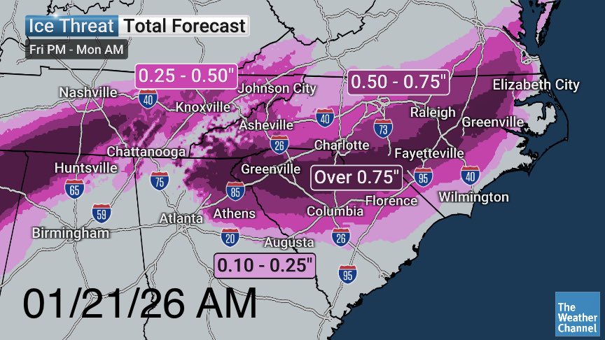 Update 01/21/2026 AM forecast for Winter Storm Fern. This is the forecast at this point and it shifted north some. 

Please understand this forecast will likely change again and for who gets what and how much but understand this will be a huge winter storm and if you live in