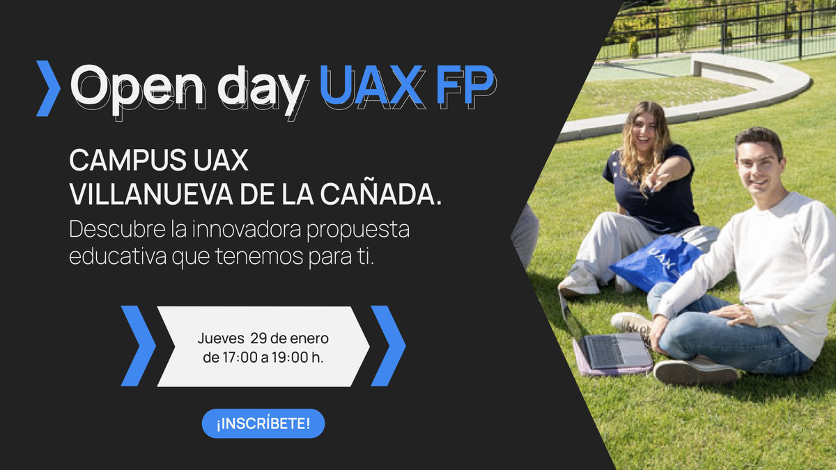 uaxuniversidad's tweet photo. ¿Pensando en tu futuro profesional? Ven a descubrir todo lo que UAX FP puede ofrecerte en nuestro próximo Open Day.
👉 Inscripción previa: https://t.co/Dj9OPv7uHj
#UAXFP #OpenDay #FormaciónProfesional #TuFuturoEmpiezaAquí #FPConFuturo https://t.co/xHwYYwwOr6