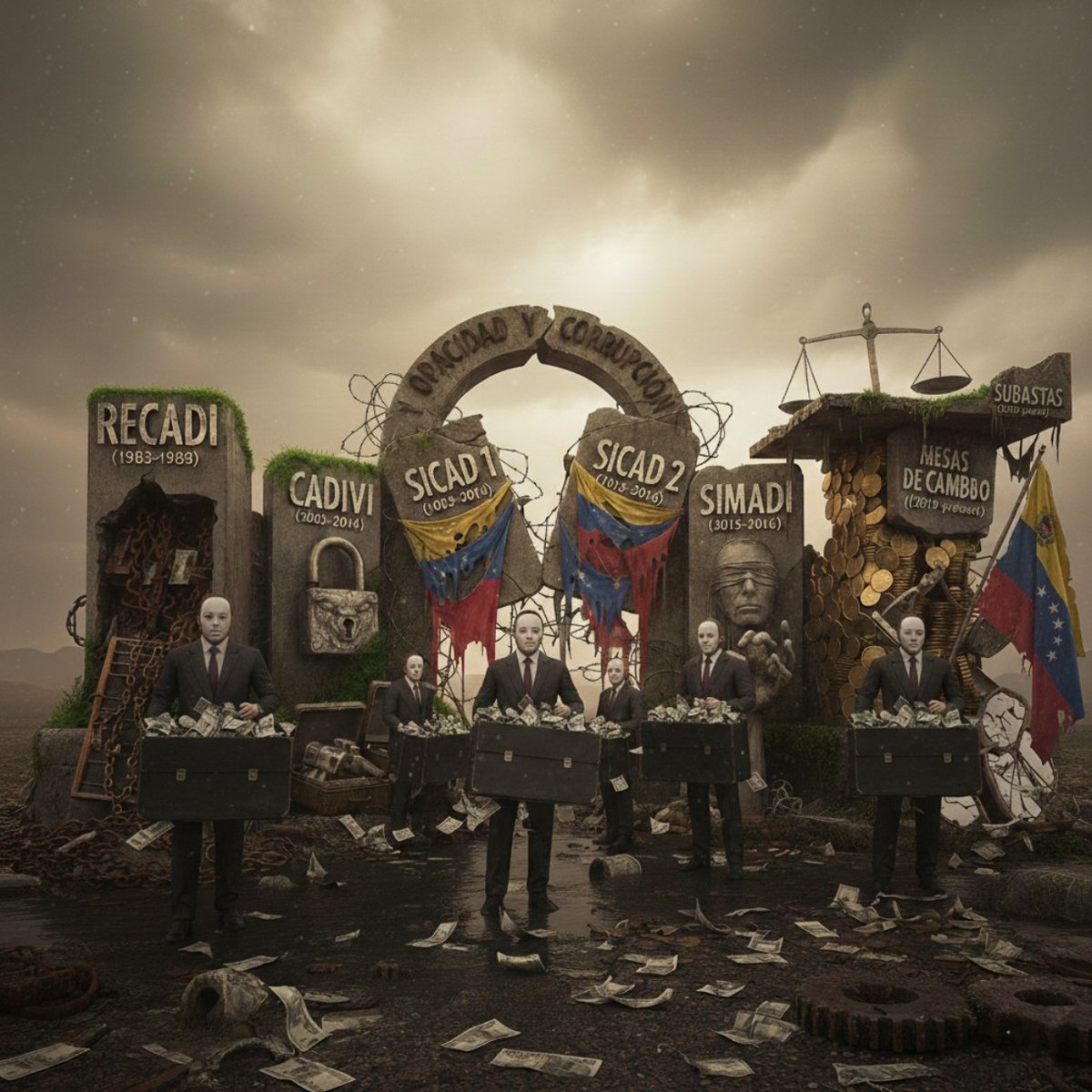 Recadi, CADIVI, SICAD 1, SICAD 2, Simadi, intervenciones, mesas de cambio, subastas, etc. En Venezuela nunca hemos tenido un sistema cambiario normal, libre y transparente, siempre es opaco, no dicen oficialmente cuánto se vendió (volúmen), a qué tasa, etc. La maldición sigue.👹