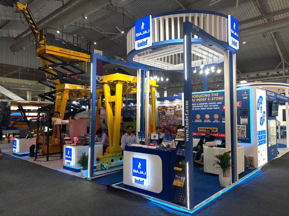 bajajindef's tweet photo. 🚀 Day 1 at IMTEX Expo 2026!

Great energy, insightful conversations, and a fantastic response at the Bajaj INDEF stall as we showcase our cranes, hoists &amp; AWPs – Make in India, Built for the World. 🇮🇳🌍

#BajajINDEF #IMTEX2026 #Day1Highlights #MakeInIndia #BuiltForTheWorld https://t.co/kn1jxKYfvG