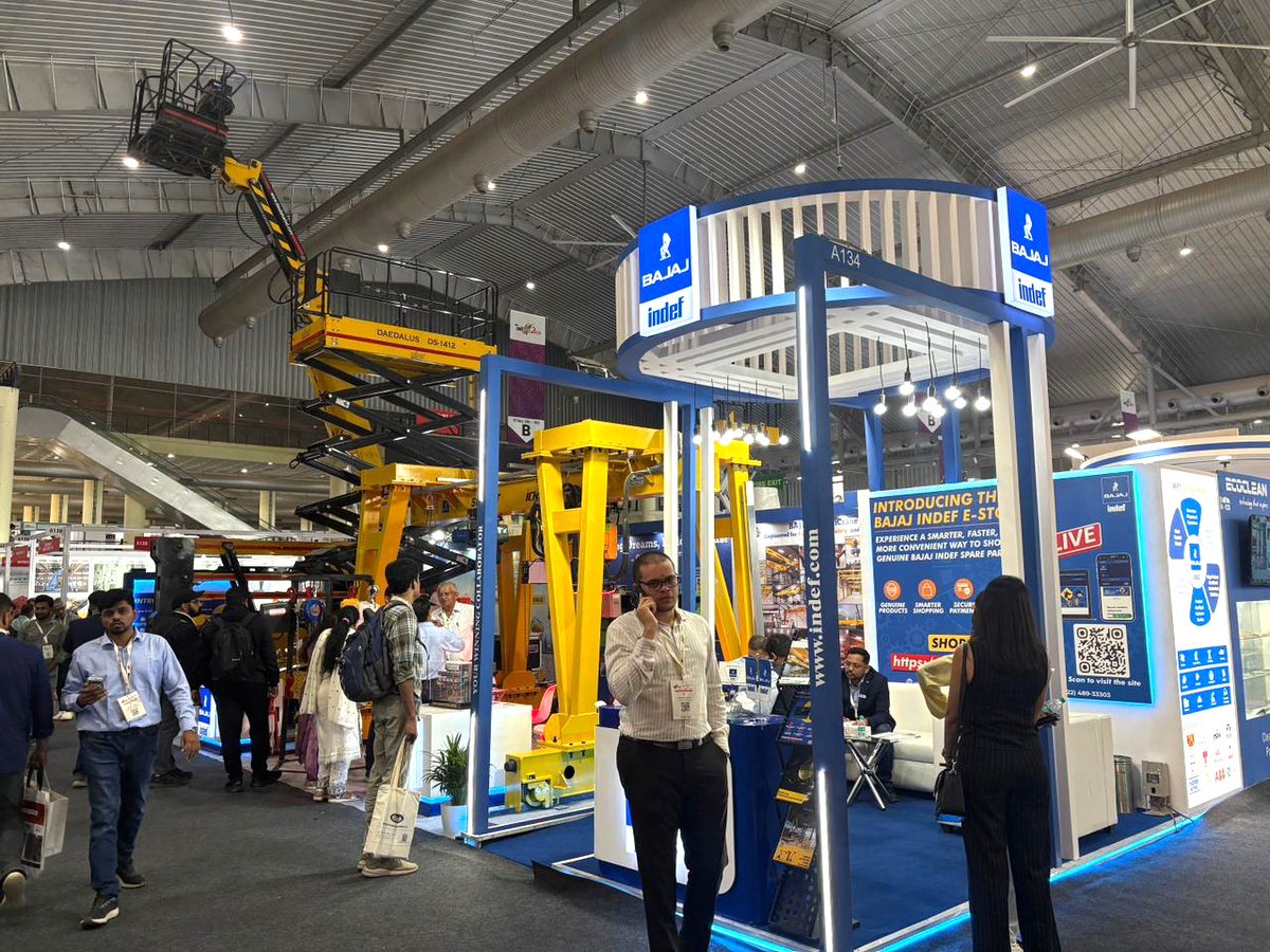 bajajindef's tweet photo. 🚀 Day 1 at IMTEX Expo 2026!

Great energy, insightful conversations, and a fantastic response at the Bajaj INDEF stall as we showcase our cranes, hoists &amp; AWPs – Make in India, Built for the World. 🇮🇳🌍

#BajajINDEF #IMTEX2026 #Day1Highlights #MakeInIndia #BuiltForTheWorld https://t.co/kn1jxKYfvG