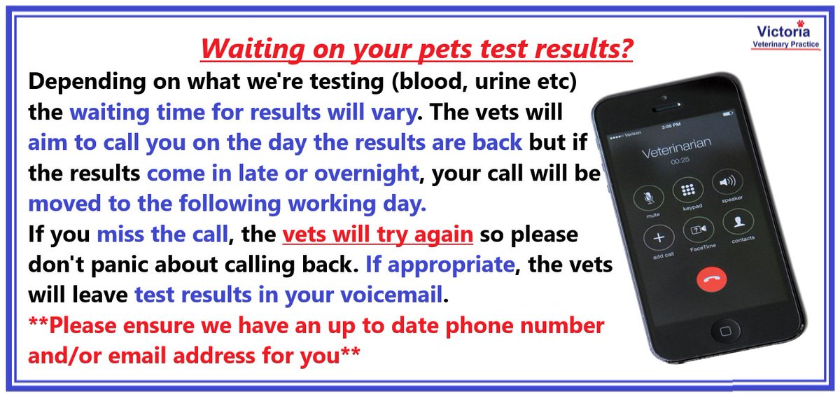VictoriaVets_'s tweet photo. Waiting on test results from your vet?
#vet #pet #results #test https://t.co/4fmO1eKZzw