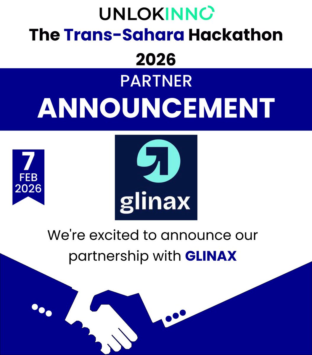 Glinax_'s tweet photo. Glinax is proud to announce our partnership with Unlokinno for the Trans-Sahara Hackathon 2026.

We urge all community members to apply and stand a chance of wining € 150 - €250 and other prizes. https://t.co/7Ap7PSFKnr