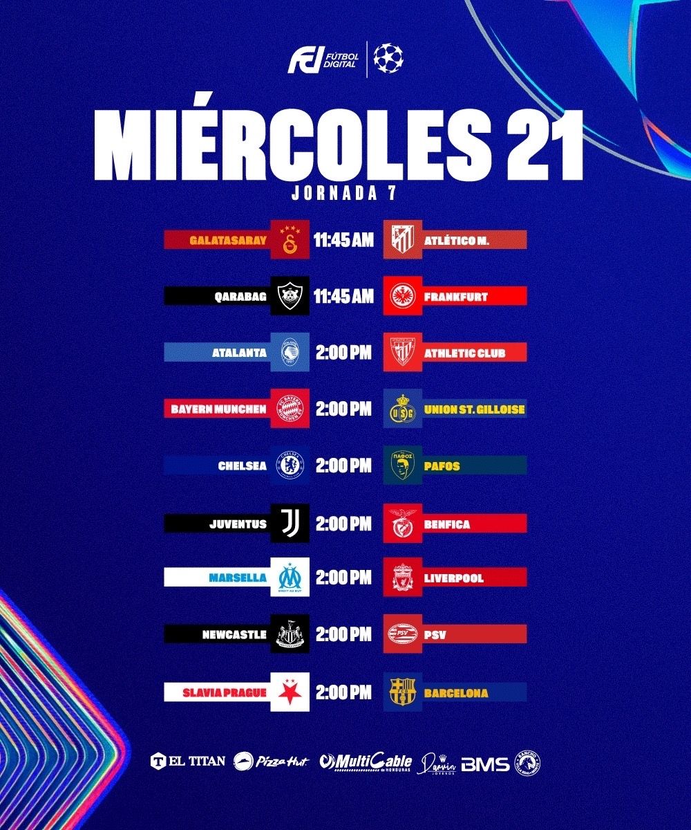 ¡Continúan las emociones en la 𝑪𝑯𝑨𝑴𝑷𝑰𝑶𝑶𝑶𝑵𝑺! 🏆 

📺 Esta es la programación de los partidos de hoy en la Liga de Campeones de Europa. 🤩