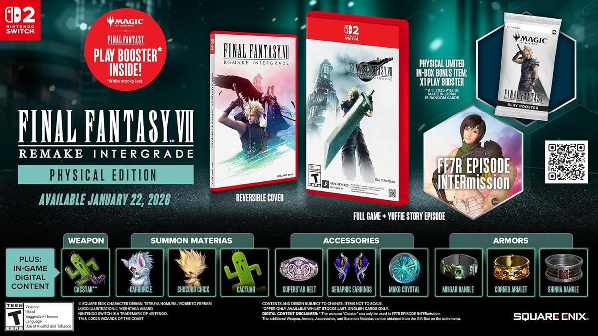 Final Fantasy VII Remake Intergrade Day One Edition (Switch 2 KC) w/ MtG FF  Play Booster - out tomorrow ($39.99): Amazon https://t.co/ySIGhksq87 Best  Buy https://t.co/ULWMEfa3ES GameStop https://t.co/ZdfnFJoXSV VGP  https://t.co/2LLCkDJVdY PNP Games ...