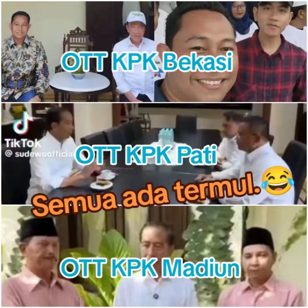 Ternyata tiga OTT KPK di Bekasi, Pati dan Madiun ada ternak Jokowi semua.

Coba kita <a href="/jokowi/">Joko Widodo</a> dan trio kwek-kwek <a href="/DedynurPalakka/">Dedy Nur</a> <a href="/sigitwid/">Sigit Widodo - ꦱꦶꦒꦶꦠ꧀ꦮꦶꦢꦺꦴꦢꦺꦴ</a> <a href="/DianSandiU/">Dian Sandi Utama</a>, apa  rahasianya kalian termul bisa sehebat ini merusak bangsa ?🤣😂👻