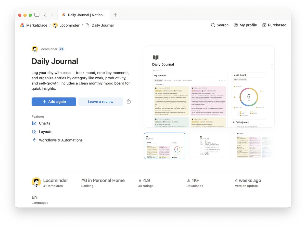 1K+ downloads on my daily journal template 🎉