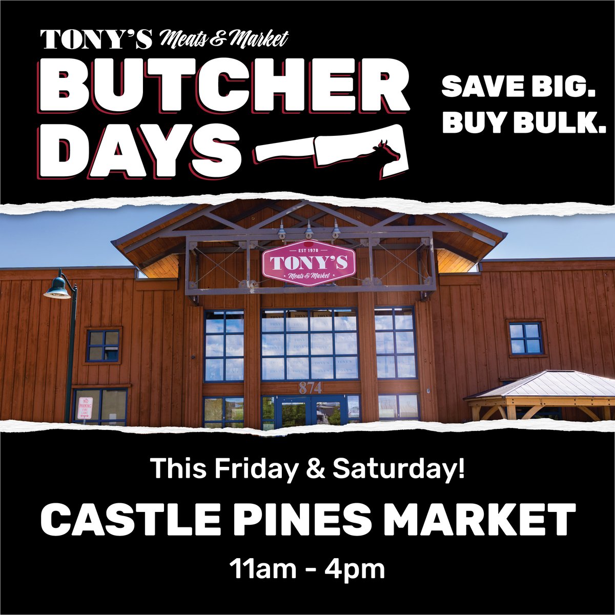 Butcher Days starts off at Castle Pines THIS WEEK!

Come early, plan ahead, let our butchers do the rest.

Castle Pines Market
This Friday &amp; Saturday, Jan. 23 &amp; 24.
11am - 4pm