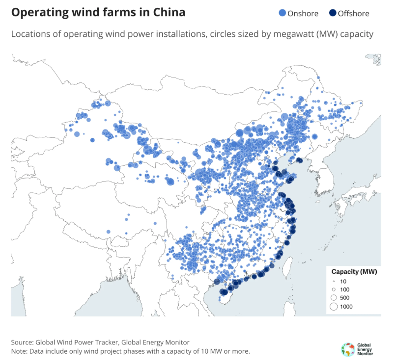 ddale8's tweet image. Here is a map from Global Energy Monitor. Again, the president says you can't find a single wind farm in China. globalenergymonitor.org/report/chinas-…