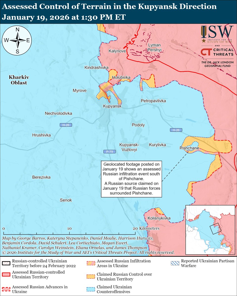 Ukrainian forces reportedly created a tactical kill zone that denies Russian forces from using vehicles within 20 to 25 kilometers of the front line or using infantry within one kilometer of the front line near Kupyansk — a capability that Ukraine should deepen and expand across