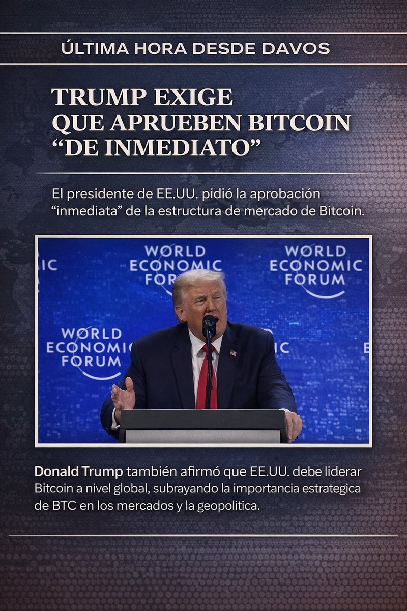 El presidente Donald Trump declaró públicamente que quiere que la  estructura de mercado de Bitcoin sea aprobada de inmediato. Trump también  afirmó que Estados Unidos debe liderar Bitcoin a nivel global, subrayando