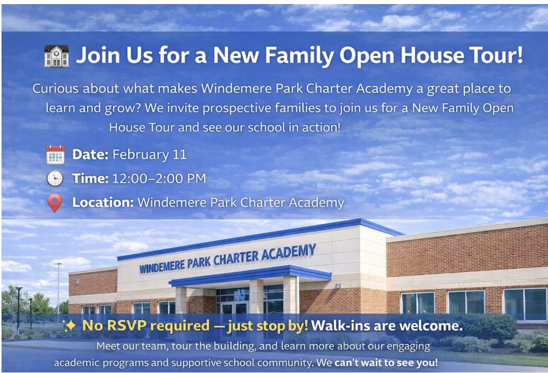 WindemereParkCA's tweet image. Curious about what makes Windemere Park Charter Academy a great place to learn and grow? We invite prospective families to join us for a New Family Open House Tour on February 11 at 12:00–2pm. #WPCA #OpenHouseTours #NowEnrolling