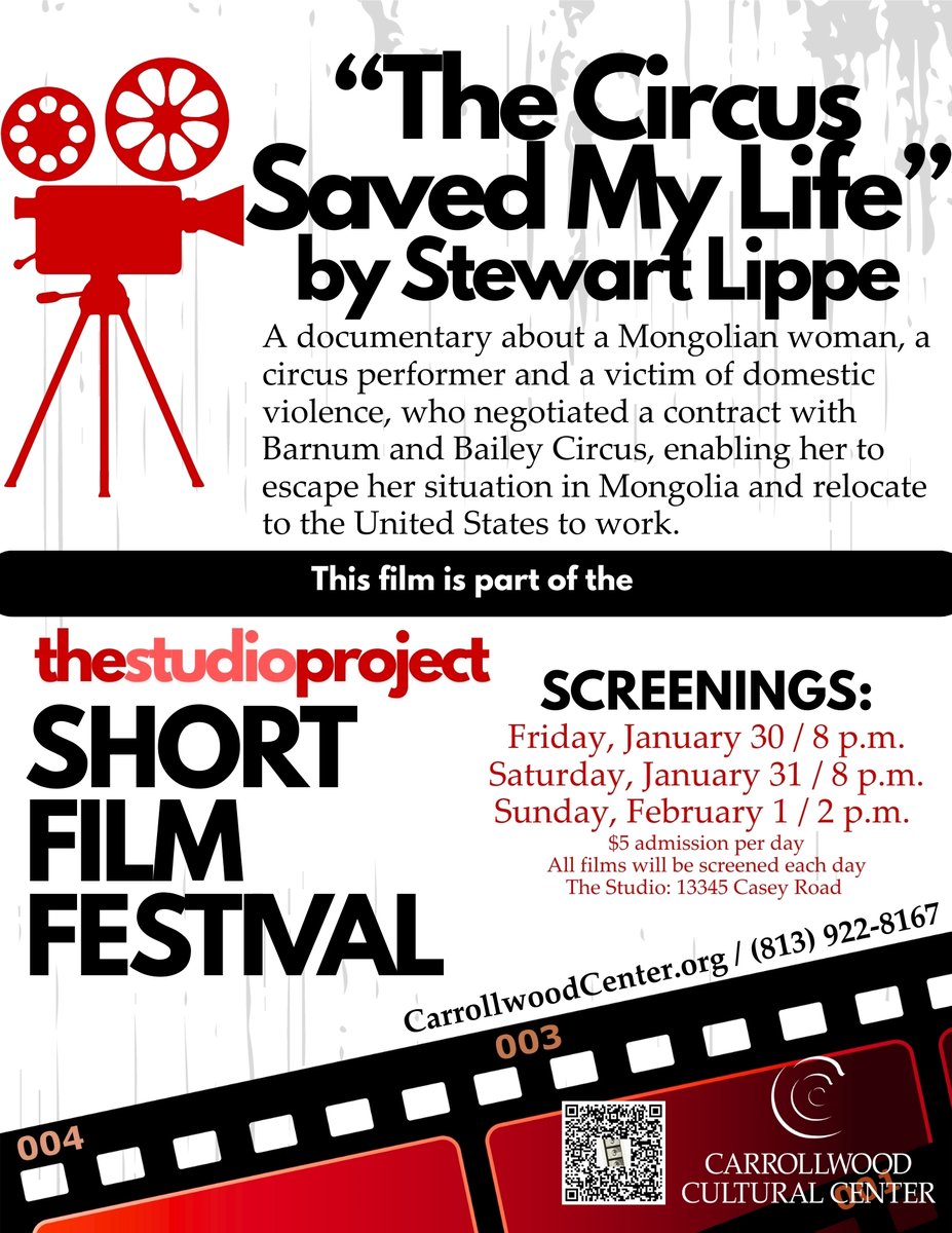 Tampa Bay filmmakers telling their stories through their lens!
The Carrollwood Cultural Center is pleased to invite audiences to its first annual @The Studio Project Short Film Festival, featuring films by local Tampa Bay-area residents on January 30-February 1.