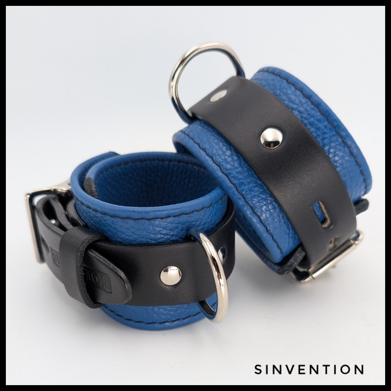 SinventionGear's tweet image. Discover our popular Salvation series of bondage gear, now in a stunning new shade of blue! Thick, vibrant leathers with locking tongue buckles for added security. Trust our gear for years of play. #madeincanada #sinvention #luxurybondage #bondagecuffs