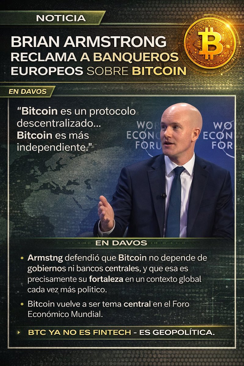 🚨 BRIAN ARMSTRONG LE RECLAMA A BANQUEROS EUROPEOS SOBRE BITCOIN El CEO de  Coinbase, Brian Armstrong, señaló en Davos la falta de comprensión del  Gobernador del Banco Central Francés respecto a Bitcoin. “