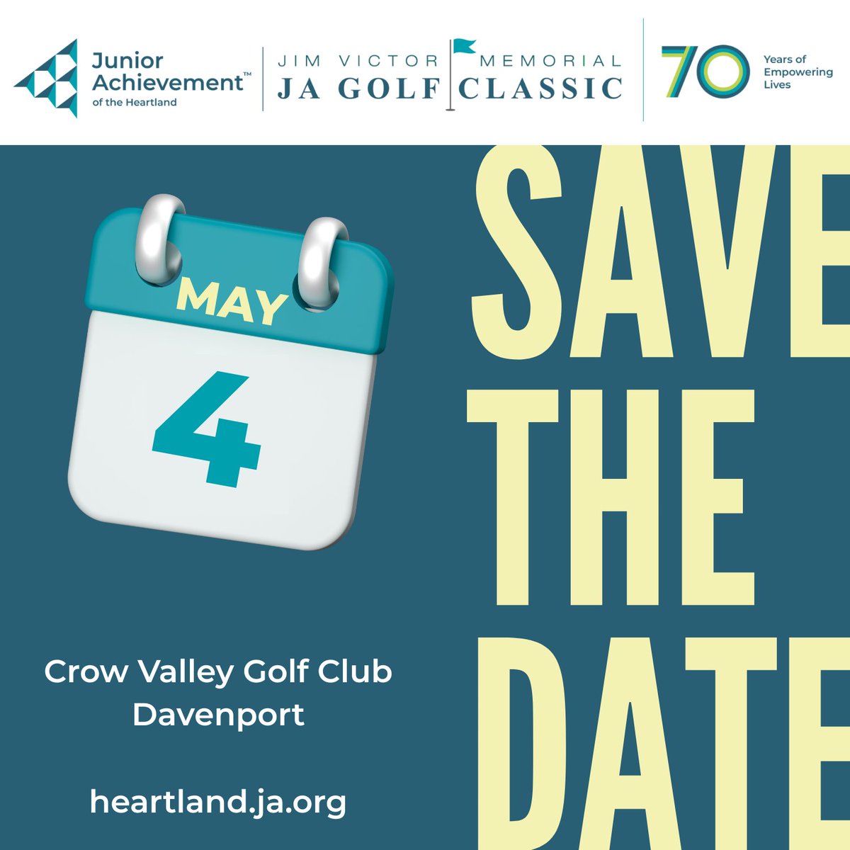 Mark your calendar for the Jim Victor Memorial JA Golf Classic! 
Join us as we celebrate 70 years of Junior Achievement of the Heartland while driving futures one swing at a time. Learn more -  heartland.ja.org