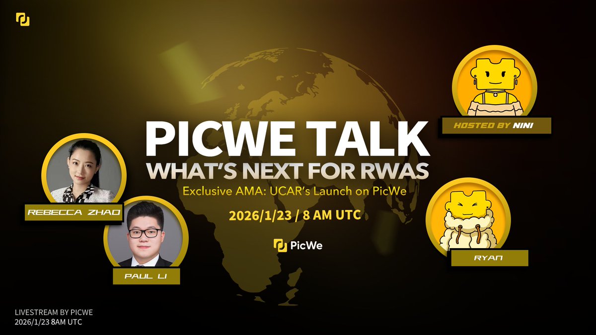 PicWeGlobal's tweet image. 🎙️ PicWe Talk: What’s Next for RWAs?
🌟 Exclusive AMA: UCAR’s Launch on PicWe 🌟
Join us for an in-depth conversation with:

@0xryanxo – PicWe CEO
Rebecca Z. – UCAR CEO
@paulliii813 – UCAR Project Lead

📅 Date: Jan 23
🕒 Time: 8 AM UTC

💬 Got questions? Drop them in the…