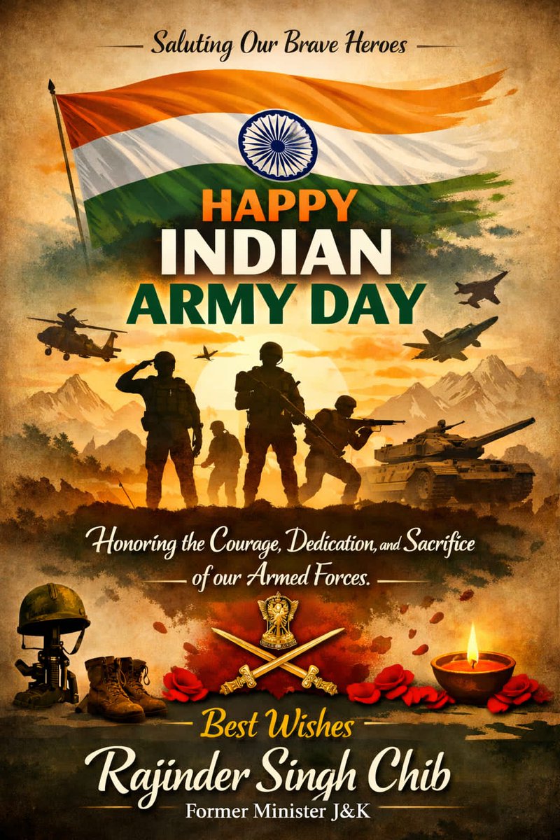 On the occasion of Indian Army Day, I extend my heartfelt greetings and deepest gratitude to the brave soldiers of our nation. Your courage, discipline, and supreme sacrifice ensure the safety and sovereignty of India. The nation remains forever indebted to you.