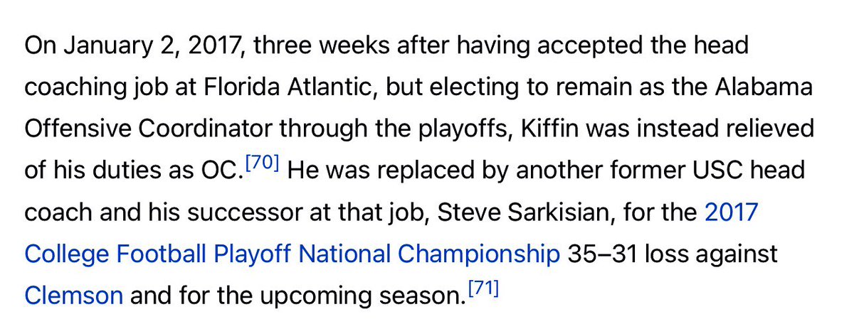 TresorSports's tweet image. #Lane_Kiffin on any list of successful people is insulting to #Football!

He leaves waves devastation behind him! #AlDavis figured him out!

Any coach who leaves his team in the #CFBPlayoff shouldn’t be allowed to coach again!

#NickSaban even dismissed him!

What is #LSU doing?