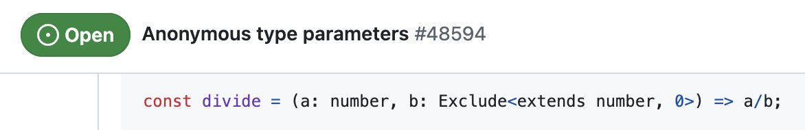 devanshj__'s tweet photo. It's so cool how TypeScript has enabled non-type-theory programmers (me included) to come up with features that are well understood in type-theory... For example this person wants "anonymous type parameters" and that's exactly what existential types are! https://t.co/KjxXvsMgjO https://t.co/qzwK4dFVnz