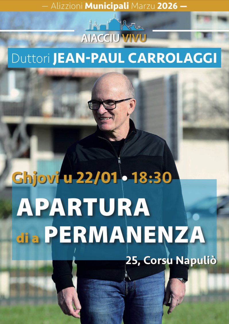 aiacciuvivu's tweet image. 📣 𝐃𝐔𝐌𝐀𝐍𝐈 : 𝐀𝐩𝐚𝐫𝐭𝐮𝐫𝐚 𝐝𝐢 𝐚 𝐩𝐞𝐫𝐦𝐚𝐧𝐞𝐧𝐳𝐚 !

📅 Jeudi 22/01/2026
🕡 18h30
📍 25, Cours Napoléon 

𝐈𝐬𝐬𝐮 𝐥𝐨𝐜𝐮 𝐡𝐞̀ 𝐯𝐨𝐬𝐭𝐫𝐮 ! 

V’aspittemi numarosi pà una stonda di spartera ! U principiu di u cumbattu demucraticu pà Aiacciu ! 

🔜 À dumani !