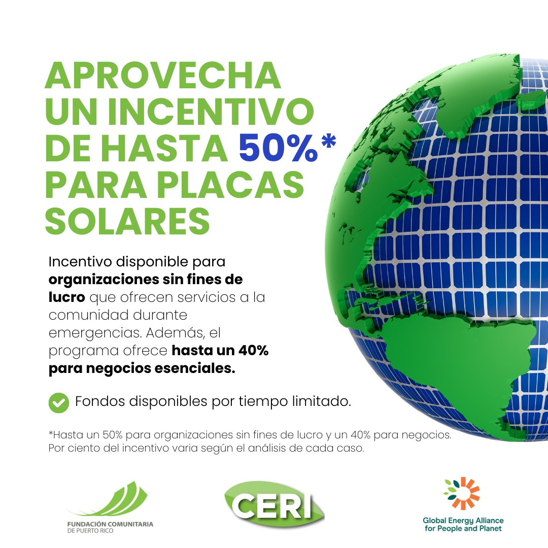 Las organizaciones comunitarias son clave en tiempos difíciles. 

El programa CERI las apoya para fortalecer su resiliencia energética y continuar ofreciendo servicios esenciales.
✔ Subsidio hasta 50%
✔ Financiamiento (sujeto a crédito)

Conoce más👉fcpr.com/ceri