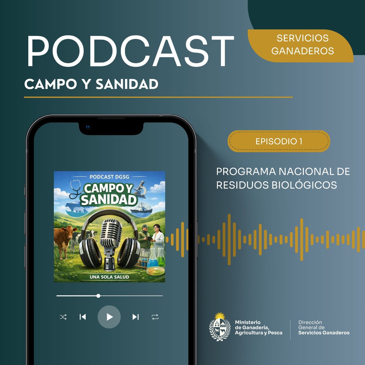 MGAPUruguay's tweet photo. 🎙️ La Dirección General de Servicios Ganaderos lanzó el podcast Campo y Sanidad, un espacio de comunicación y educación sanitaria.

Ya está disponible el Episodio 1, dedicado al Programa Nacional de Residuos Biológicos (PNRB), política pública clave para la inocuidad de los alimentos y el acceso a los mercados.

🎧 Escuchalo en Spotify
👉 Campo y Sanidad – Episodio 1

En este episodio abordamos:
✔️ qué son los residuos biológicos
✔️ la importancia de respetar los tiempos de espera
✔️ el rol de productores, veterinarios, industria y servicios sanitarios