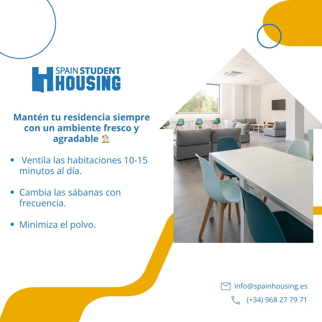 UCAMHousing's tweet photo. 🛋️ Un 𝗮𝗺𝗯𝗶𝗲𝗻𝘁𝗲 𝗮𝗴𝗿𝗮𝗱𝗮𝗯𝗹𝗲 𝘆 𝗳𝗿��𝘀𝗰𝗼 es sinónimo de buena convivencia, por eso te dejamos estos consejos para que en tu residencia sea siempre un placer estar. 

¡Vive más cómodo y mejor con #SpainStudentHousing! 😁 https://t.co/3cLxpYqOvP