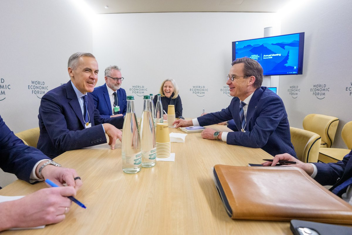 Today at #WEF26, Prime Minister Carney met with the Prime Minister of Sweden, Ulf Kristersson. The leaders discussed accelerating cooperation in information sharing and emphasised investments by <a href="/NATO/">NATO</a> Allies in Arctic defence and security. Details: ow.ly/TUja50Y0GvK