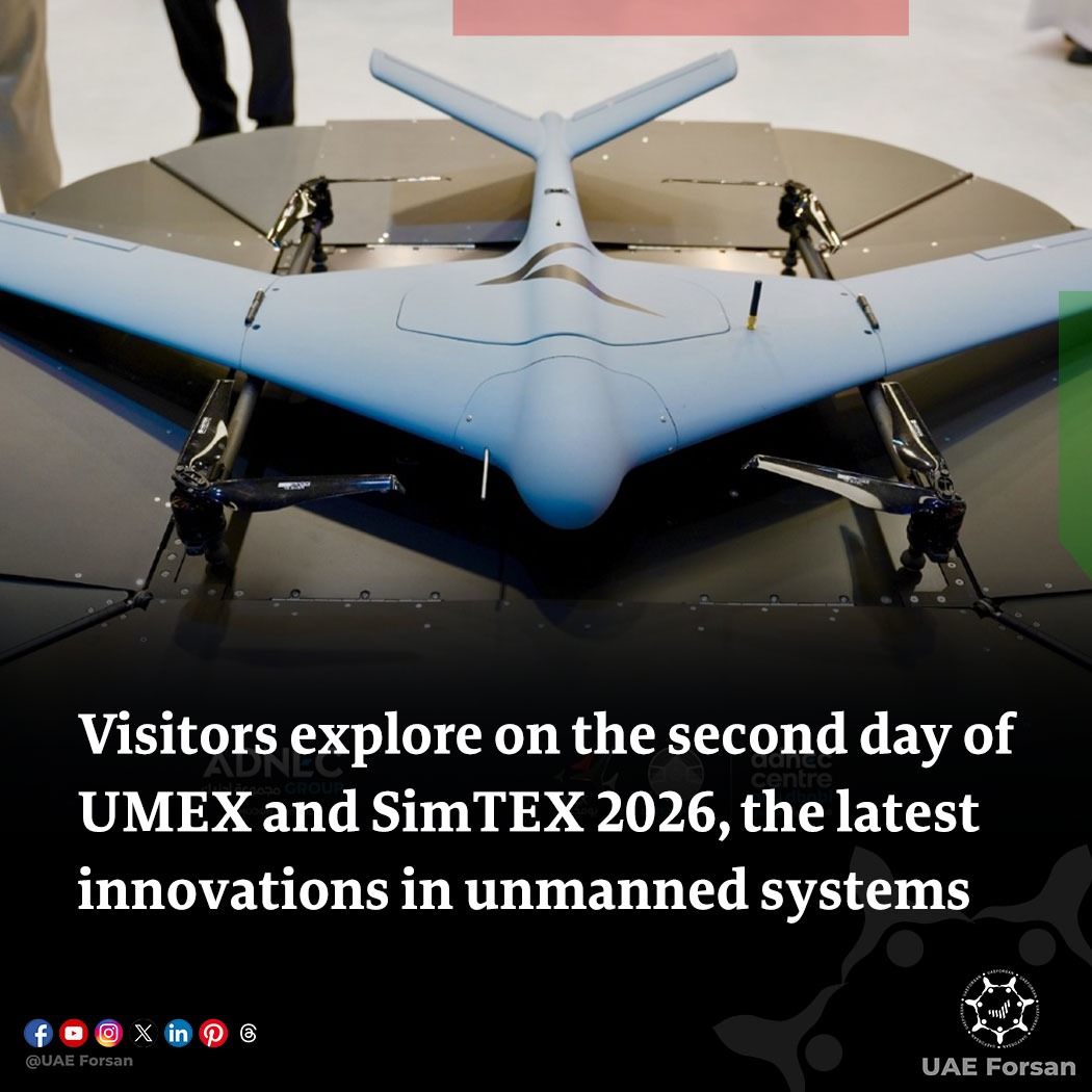 UAE_Forsan's tweet image. Visitors explore on the second day of UMEX and SimTEX 2026, the latest innovations in unmanned systems

#AbuDhabi #UMEX #SimTEX #UMEX2026 #SimTEX2026 #Calidus
@Calidus_ae
@UMEX_SIMTEX