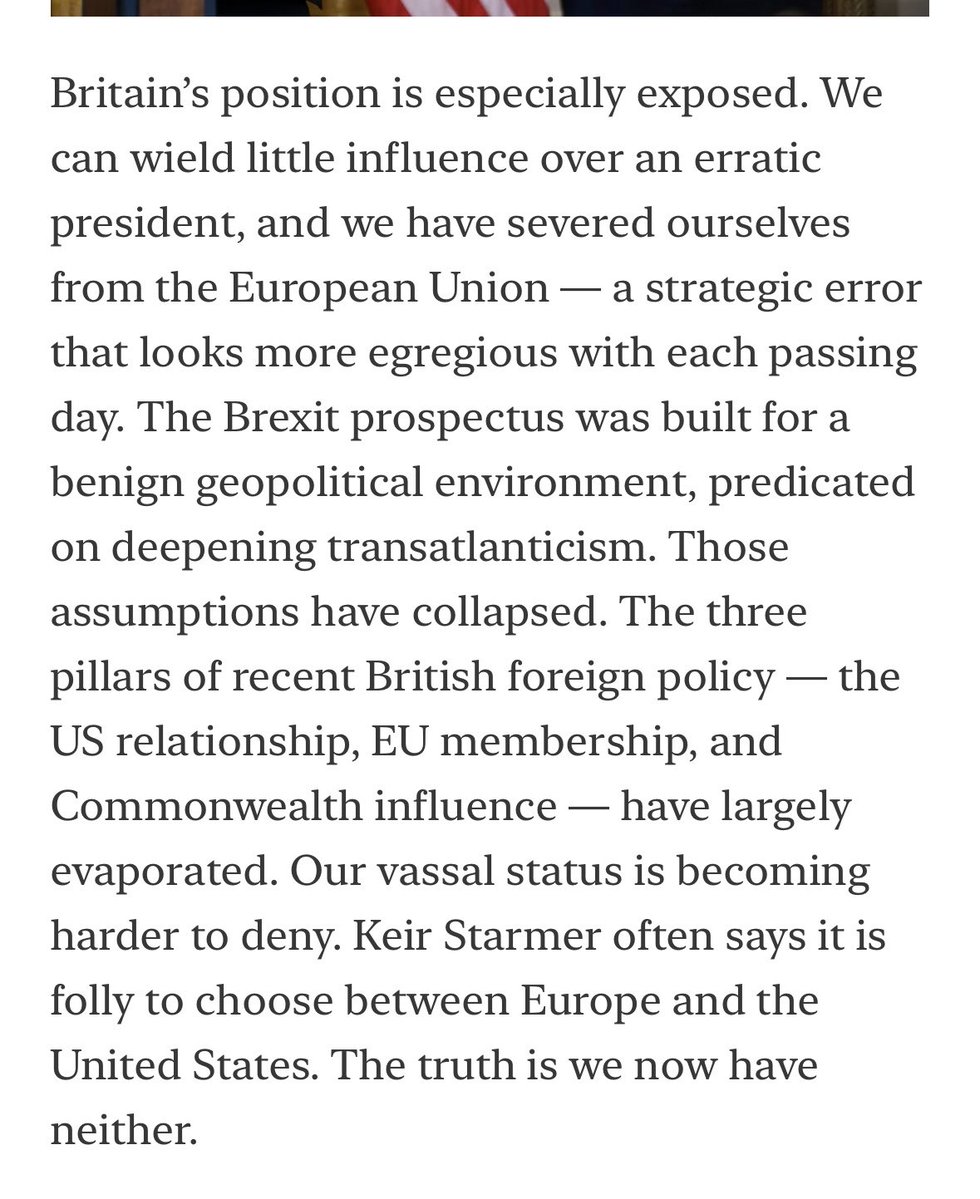 lewis_goodall's tweet image. Meanwhile, Britain finds itself lost between two worlds. We were told we didn’t need Europe, we could rely on the transatlantic relationship. They couldn’t have been more wrong.