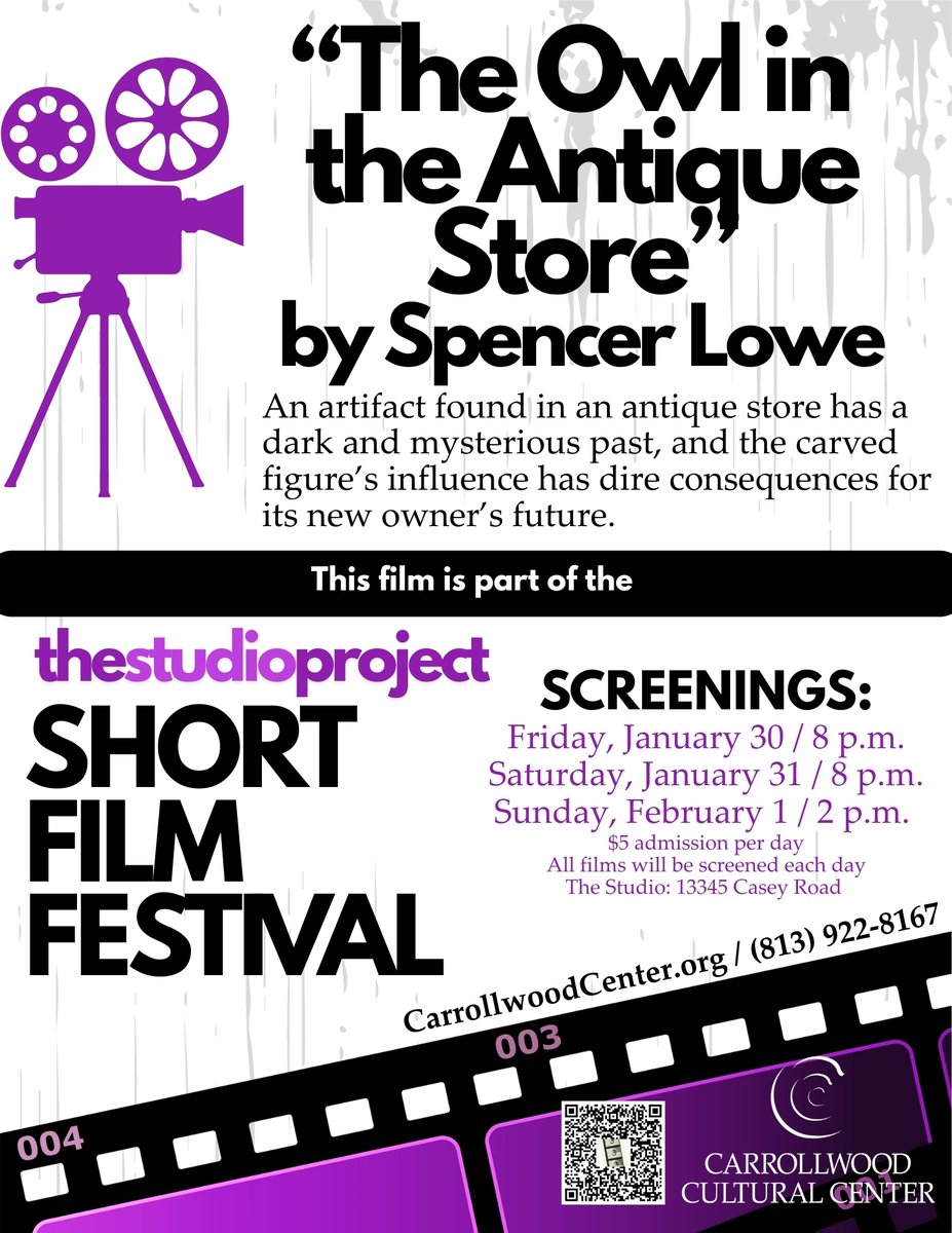 Tampa Bay filmmakers telling their stories through their lens! The Carrollwood Cultural Center is pleased to invite audiences to its first annual @The Studio Project Short Film Festival, featuring films by local Tampa Bay-area residents on January 30-February 1.