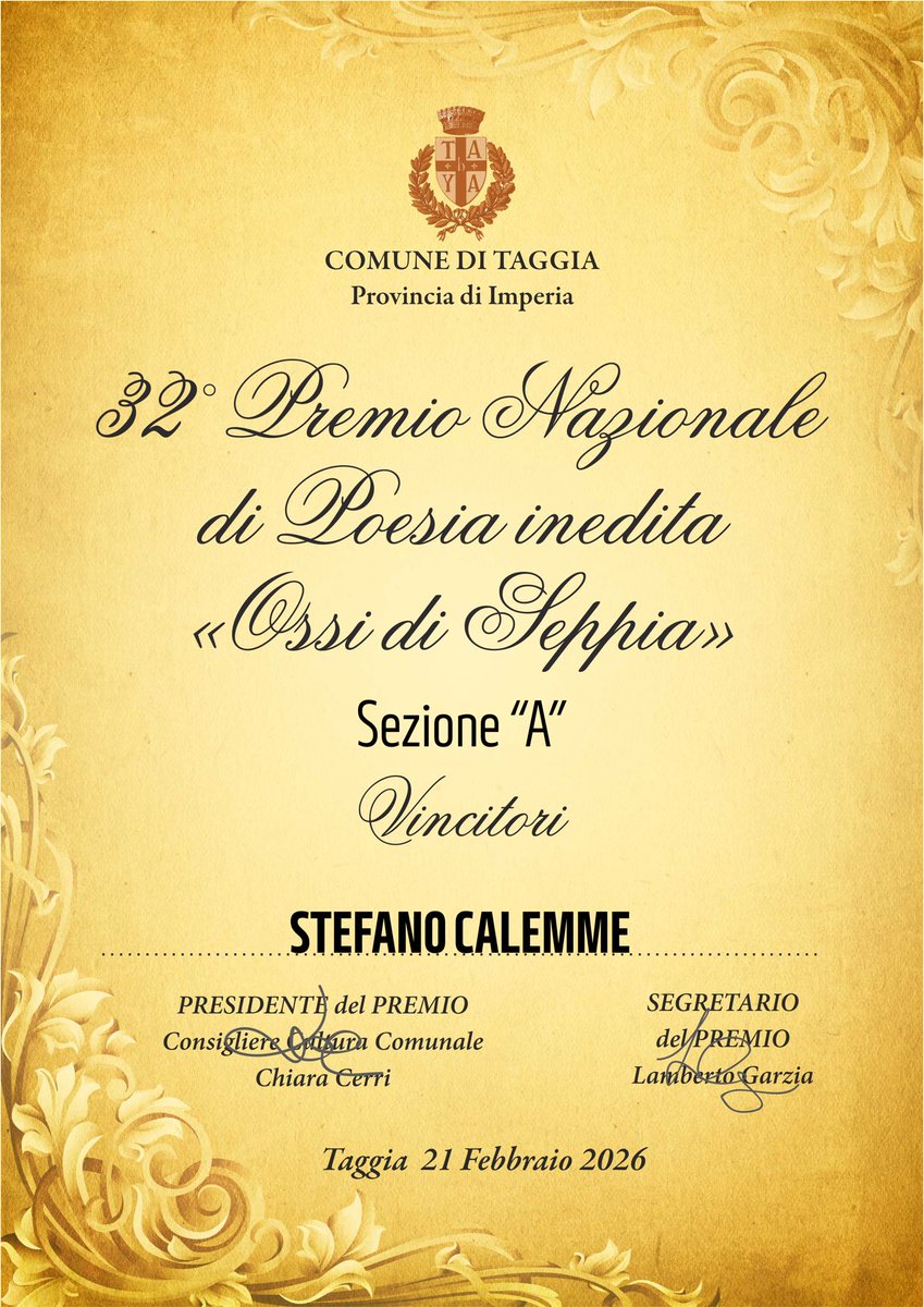 Stefano Calemme vince la 32ma Edizione del Premio Nazionale di Poesia Inedita "Ossi di Seppia - Sezione A" farapoesia.blogspot.com/2026/01/stefan…