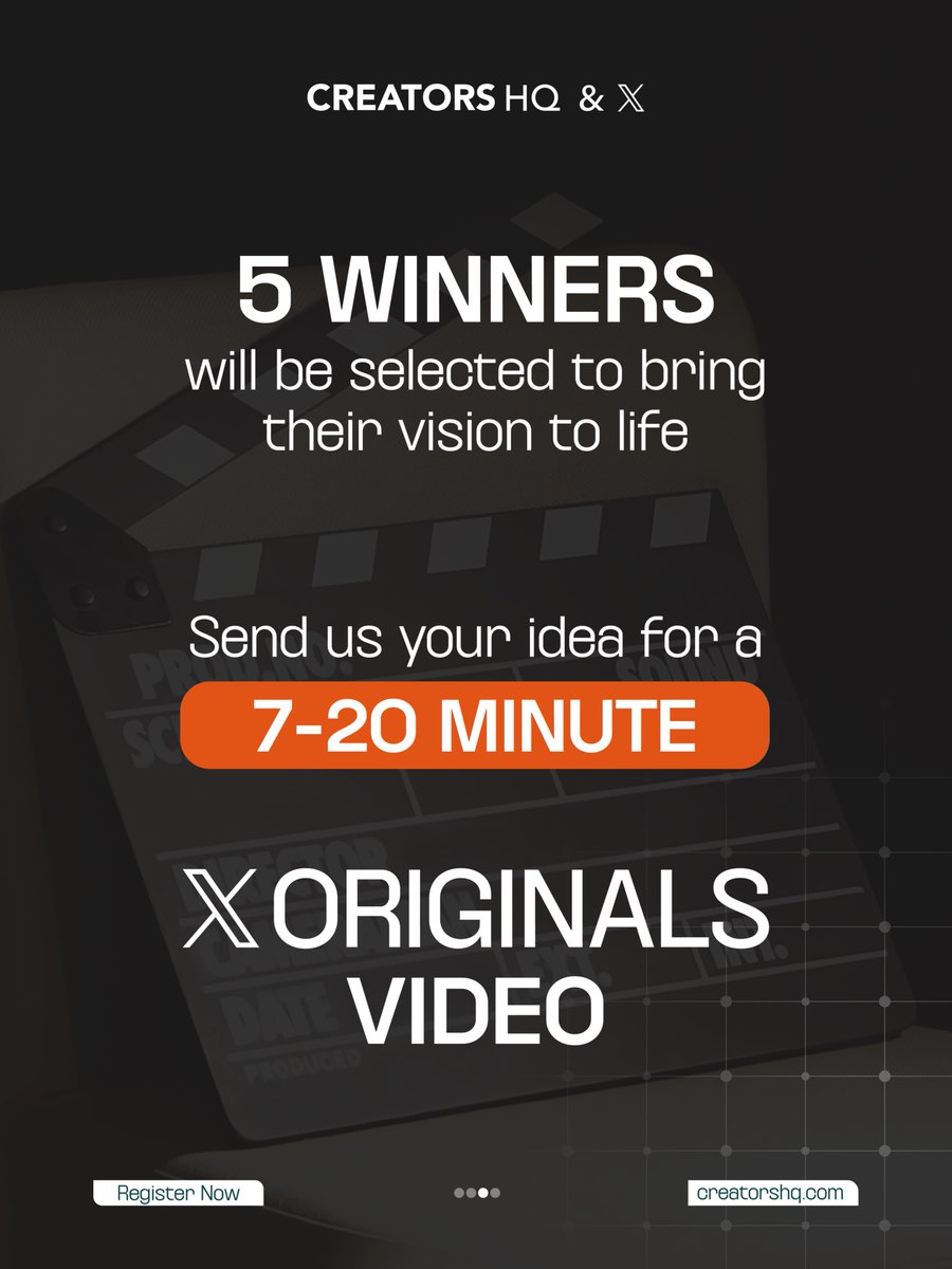 CreatorsHQ's tweet image. For the first time ever, Creators HQ and @XMENA introduce the global 𝕏 Originals Competition.🎬✨
5 winners will be selected to win $500,000 in funding.
🗓 Deadline: February 15, 2026
👉 Submit your idea now:
creatorshq.com/x-originals/
