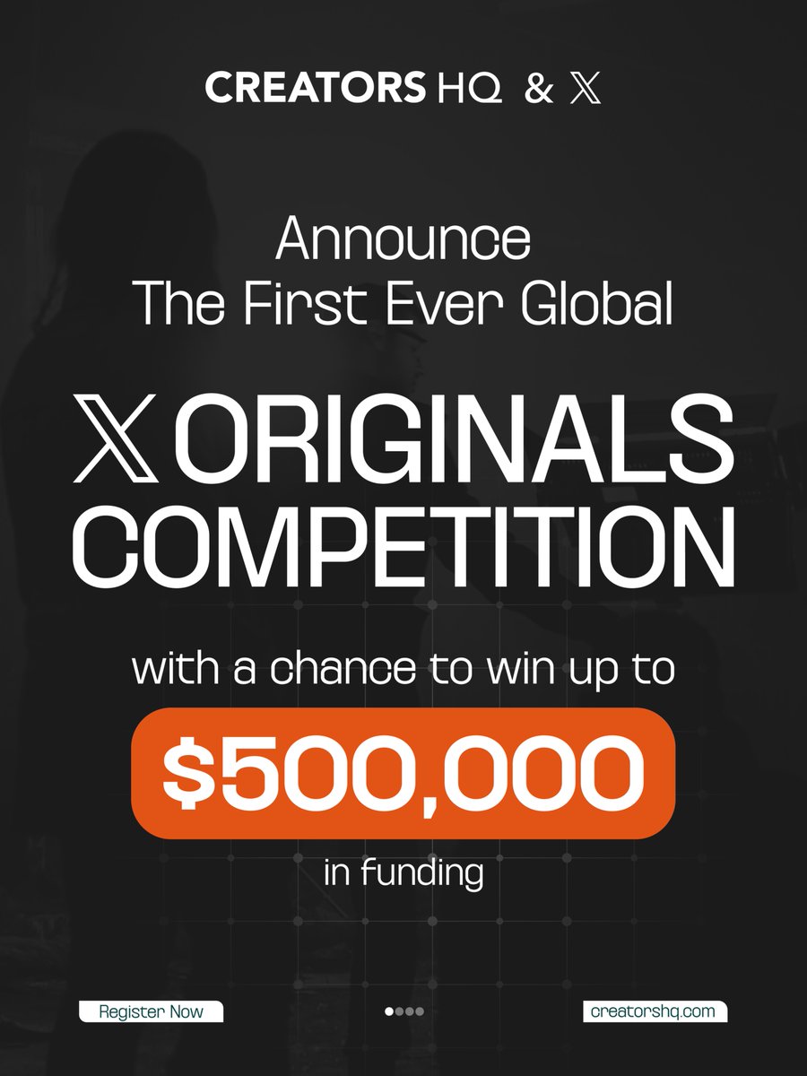 CreatorsHQ's tweet image. For the first time ever, Creators HQ and @XMENA introduce the global 𝕏 Originals Competition.🎬✨
5 winners will be selected to win $500,000 in funding.
🗓 Deadline: February 15, 2026
👉 Submit your idea now:
creatorshq.com/x-originals/