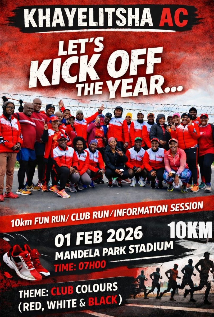 khayelitshaAC's tweet photo. maKhayelitsha, come join our club run, if you have questions to ask or you want to join the club 🙃

venue : Mandela Park Stadium
date : 01 Feb
theme : club colors 
time : 7am

if you are not a member, don't stress - wear your red, white and black 

#KhayelitshaAC
#Khayelitsha https://t.co/DbeEAPISLB