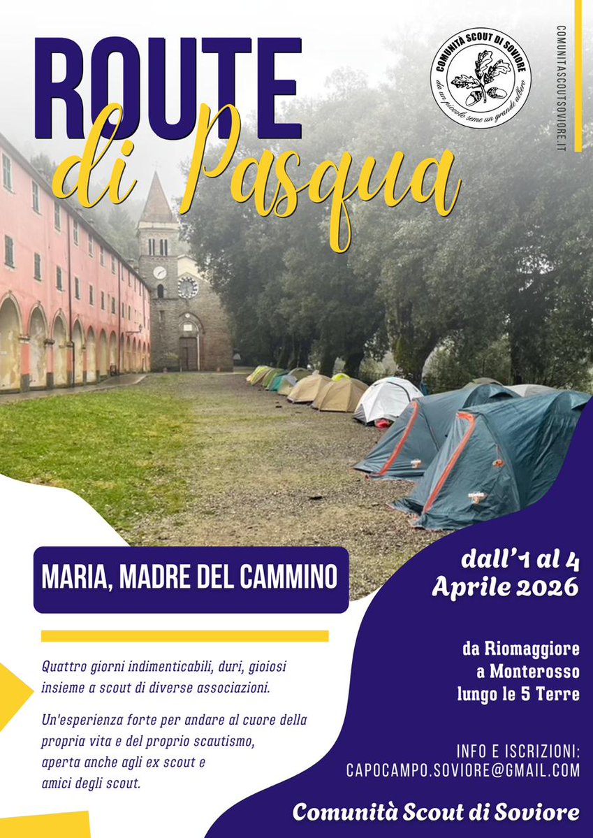 TUTTE LE INFO 👇 
comunitascoutsoviore.it/route-di-pasqua
EMAIL 👉capocampo.soviore@gmail.com (Daniele Criscione) 
Buona Strada! ⚜️ ☘️ ✝️