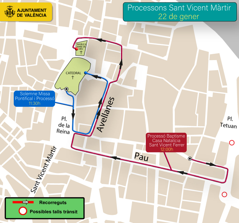 AjuntamentVLC's tweet image. 📢 Para atenció a les afeccions de #trànsit amb motiu de les processons 🕯️ de  #SantVicent Màrtir!

🗓️ 22 de gener ⏰ de 11:30 a 14:30 h

🚫 Prohibit estacionar 🚘des de hui a les 22 h fins dijous 22 a les 15 h

▶️ Planifica't i passeja🚶‍♀️🚶
👇 Més info
🔗 f.mtr.cool/dphwzfuyxx