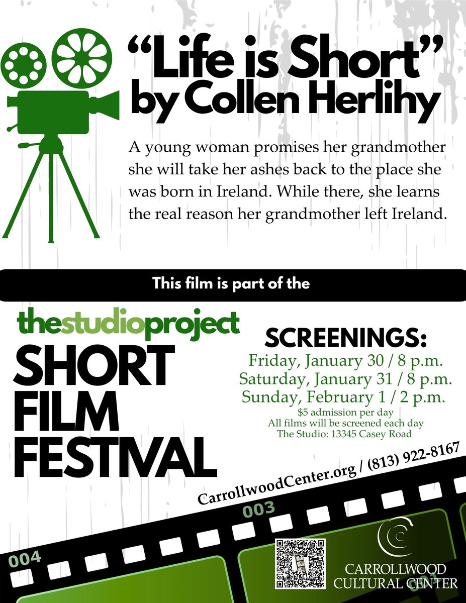 Tampa Bay filmmakers telling their stories through their lens! The Carrollwood Cultural Center is pleased to invite audiences to its first annual The Studio Project Short Film Festival, featuring films by local Tampa Bay-area residents on January 30-February 1.