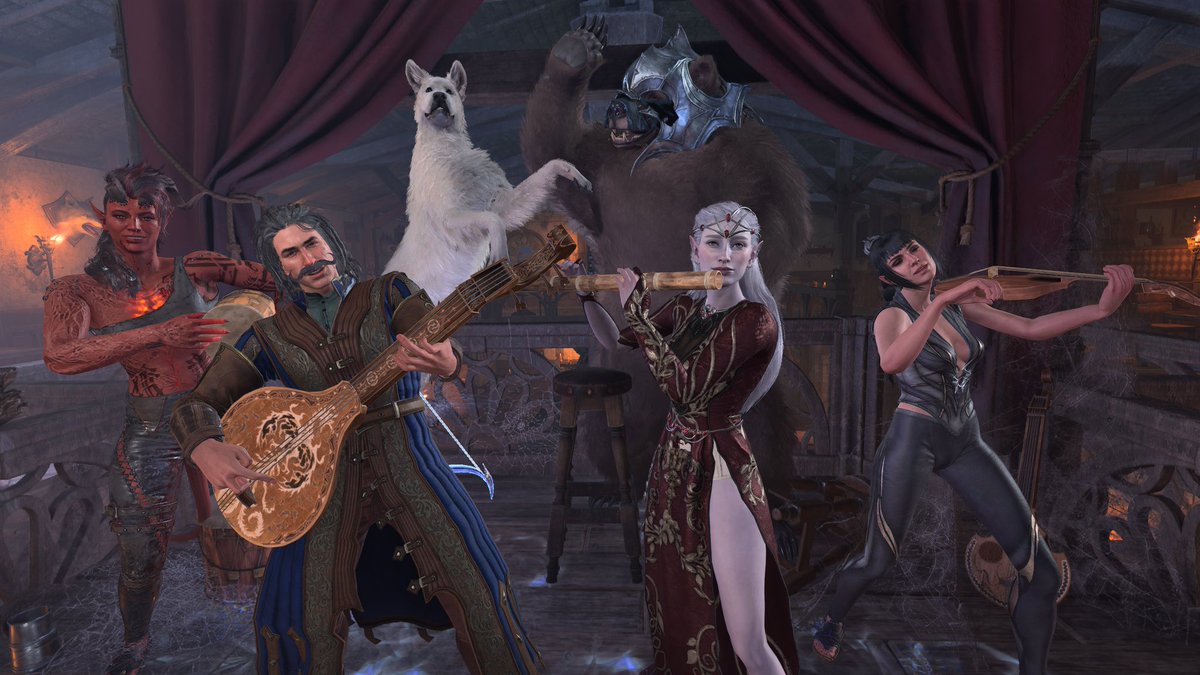 Ein großer Moment auf unserer Reise in Baldur's Gate. Jeder von uns kann nun ein Instrument spielen. Wir sind endlich eine Band! 
Die Welt retten wir morgen.. Heute wird getanzt! 🎶🎵