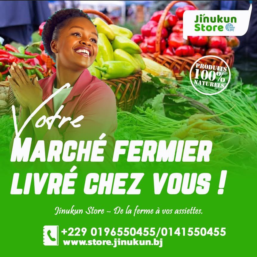 🌾 Produits frais et naturels
🥬 Circuit court, qualité garantie
🍽️ De la ferme à vos assiettes

Rejoignez Jinukun Store sur tous ses canaux digitaux et trouvez des produits agricoles frais et transformés Made in Bénin: linktr.ee/jinukun.