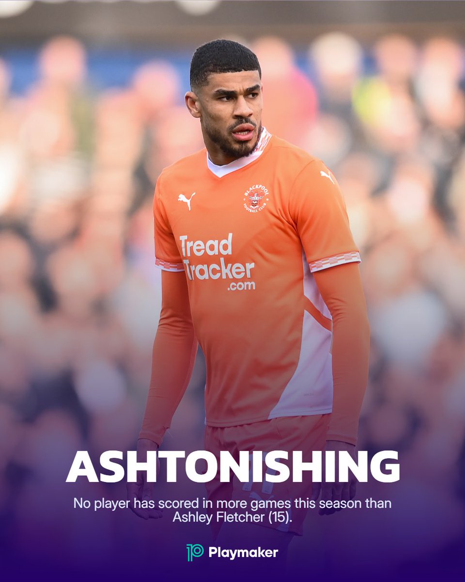 🔢Most games in which a player has scored this season (all domestic comps):

1⃣5⃣: Ashley Fletcher
1⃣4⃣: Aaron Drinan, Daniel Kanu
1⃣3⃣: Erling Haaland, Zan Vipotnik

🍊 #UTMP <a href="/BlackpoolFC/">Blackpool FC</a>