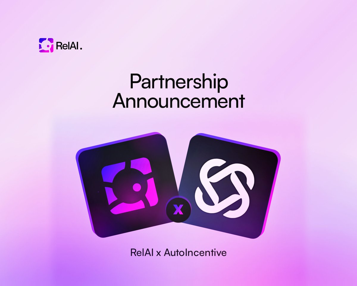 We're excited to announce our partnership with AutoIncentive!

With this partnership, AutoIncentive's x402 facilitator is going to be integrated into RelAI. It will be available for <a href="/base/">Base</a> network.

Looking forward for future collaborations 🤝 <a href="/Autoincentiv3/">Autoincentive</a>