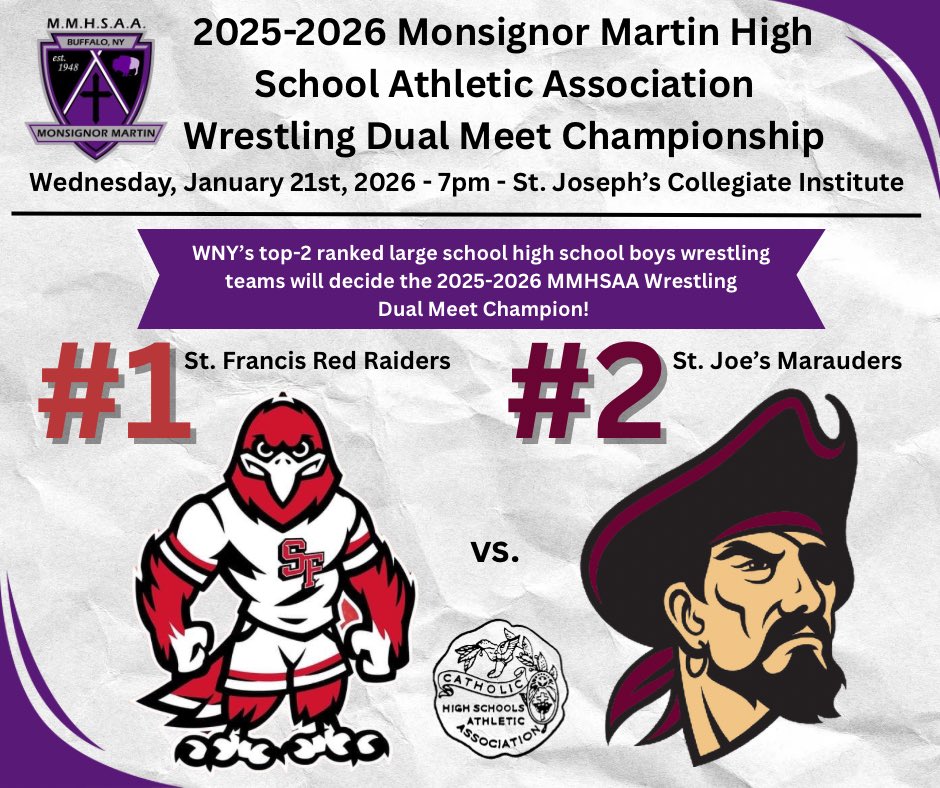 🏆 Championship season 🏆

🥇 2025-2026 Msgr. Martin High School Athletic Association Wrestling Dual Meet Championship <a href="/MonsignorMartin/">Pete Schneider</a> 

📈 WNY D1 #1 vs. #2

📍 St. Joe’s Collegiate HS, 7pm <a href="/wnywrestling/">armdrag.com</a> <a href="/WNYAthletics/">WNY Athletics</a> <a href="/Matt_ORourke1/">Matt O</a> <a href="/SJCIAthletics/">SJCI Athletics</a> <a href="/SFHS_Athletics/">SFHS Athletics</a> <a href="/SJCIWrestling/">St. Joe's Wrestling</a>