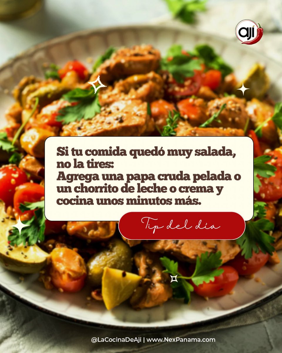 ¿Se te fue la mano con la sal? 😬🧂 Tranquilo, tiene solución 👇

Agrega una papa cruda pelada o un chorrito de leche o crema y cocina unos minutos más.

El sabor se equilibra y tu plato se salva 🍽️✨